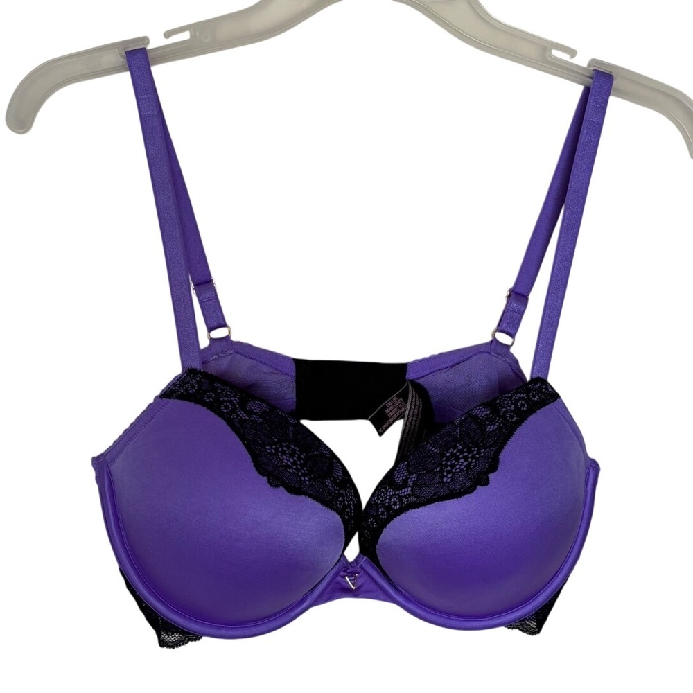 Victoria's Secret Very Sexy Push-Up Bra Purple Black Lace 36C 26609370